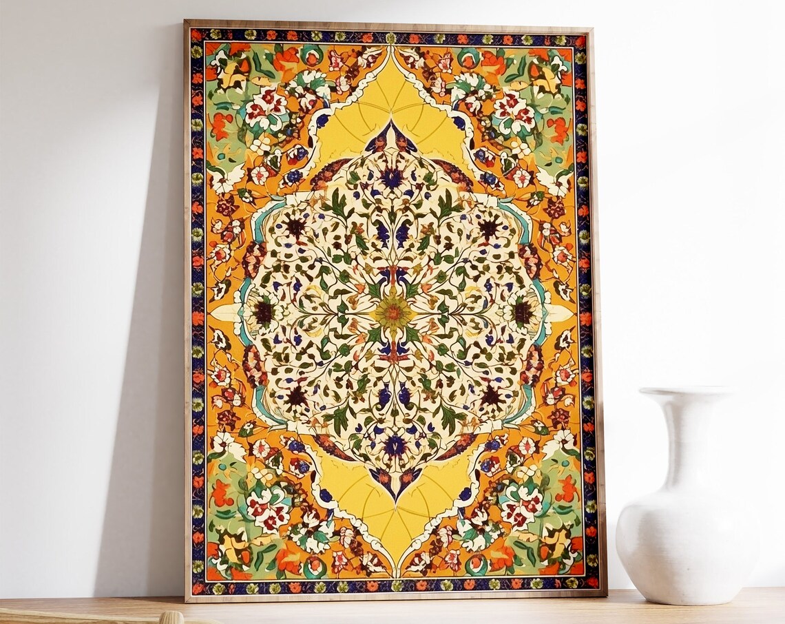 Ornate Islamic Geometric Floral Mandala Gold Symmetric Pattern Poster