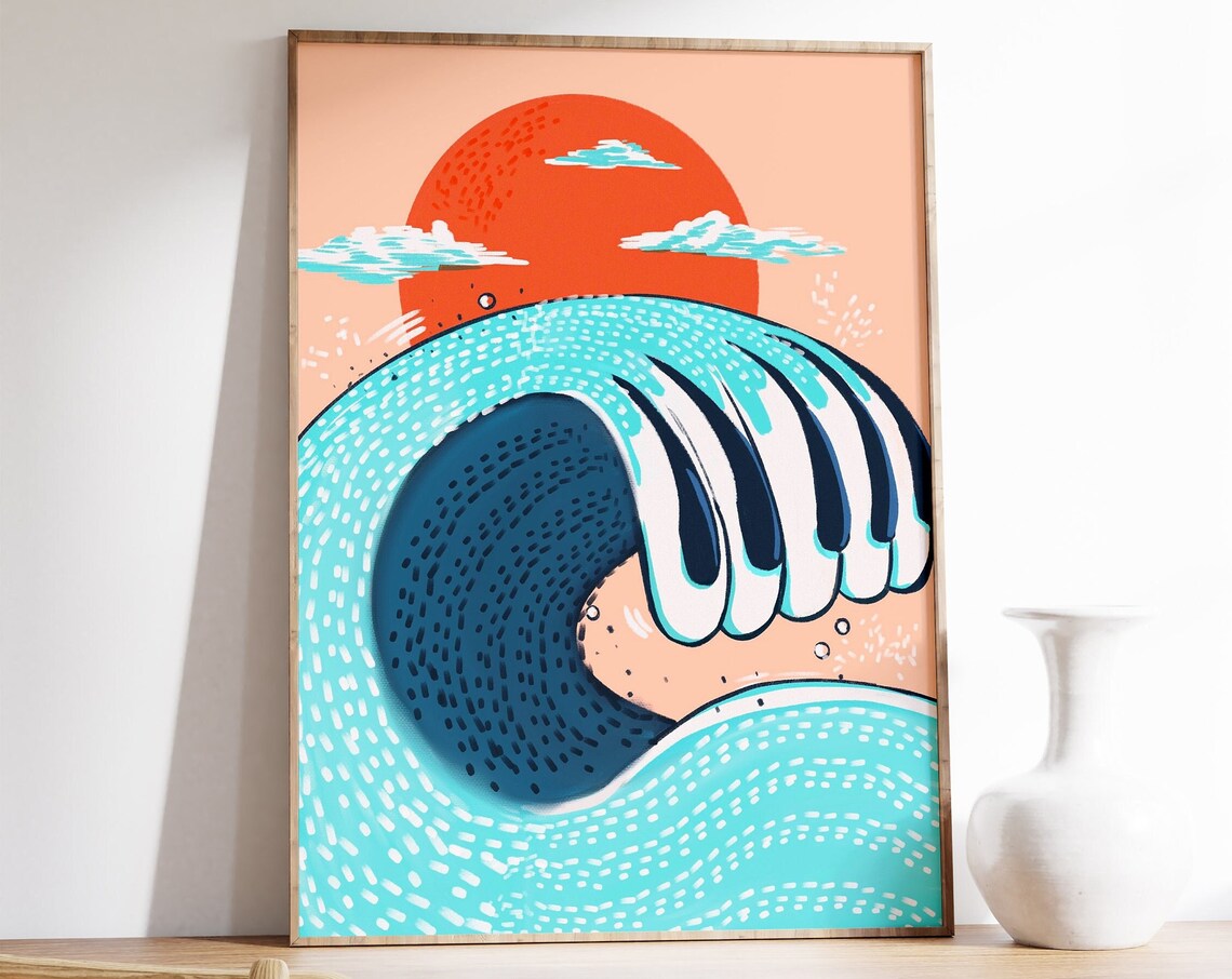 Piano Keys Ocean Wave Music Lovers Sunset Art Print Coastal Decor