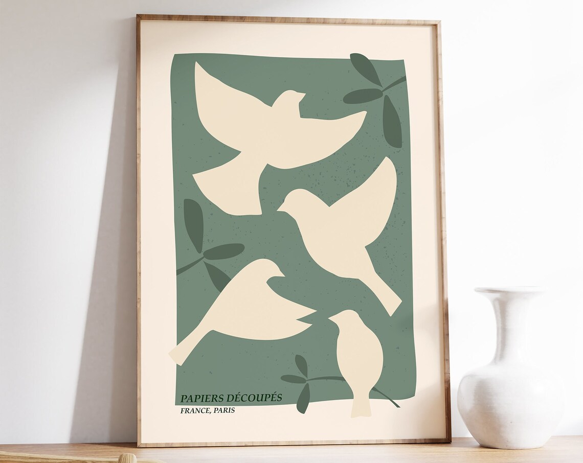 Dove Illustration Bird Wall Art, Floral Poster