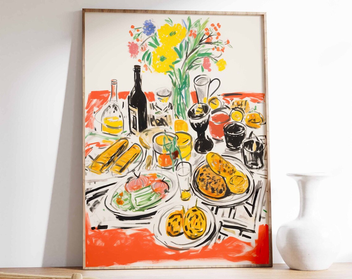Party Table Food Print, Retro Kitchen Poster