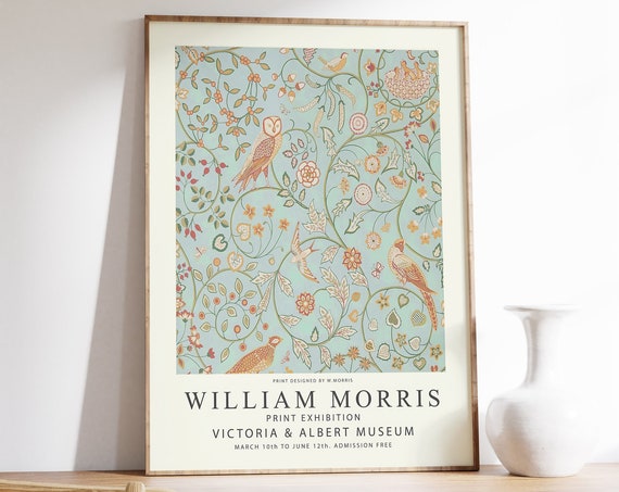 William Morris Exhibition Poster Art Nouveau Floral Print Owl Print Vintage Wall Art Decor Animal Art Garden Botanical Gift Idea