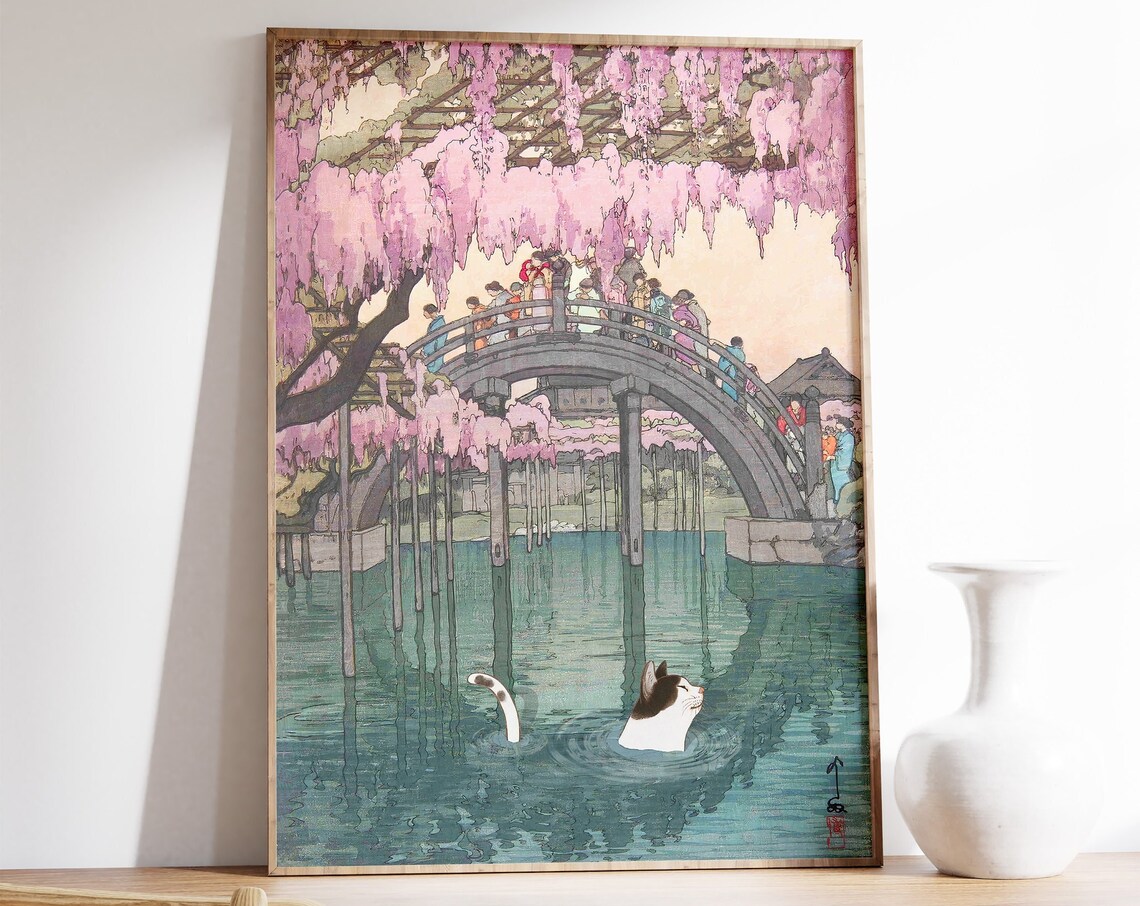 Japanese Cat Poster, Hiroshi Yoshida Exhibition Print