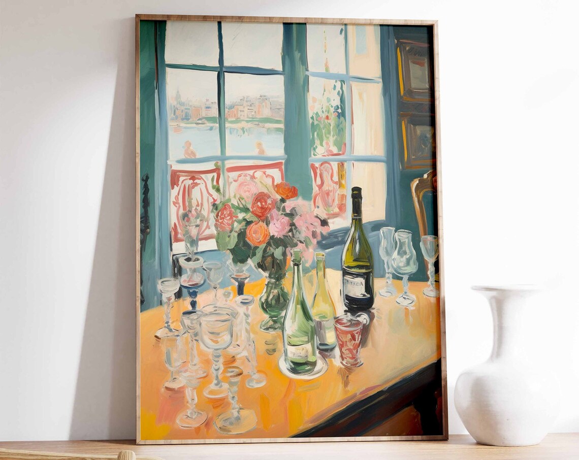 Retro Dinner Party Food Art Print, Vintage Kitchen Poster