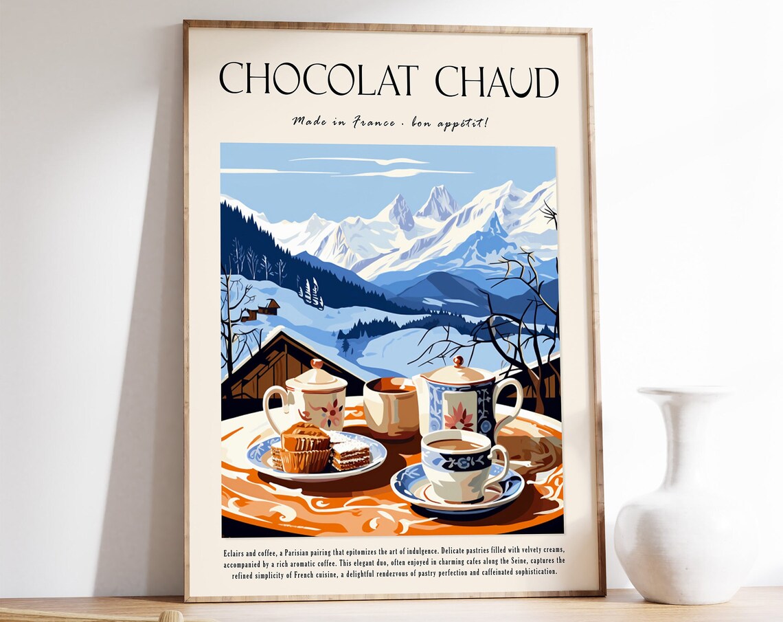 Hot Chocolate Kitchen Decor Poster, French Food Art
