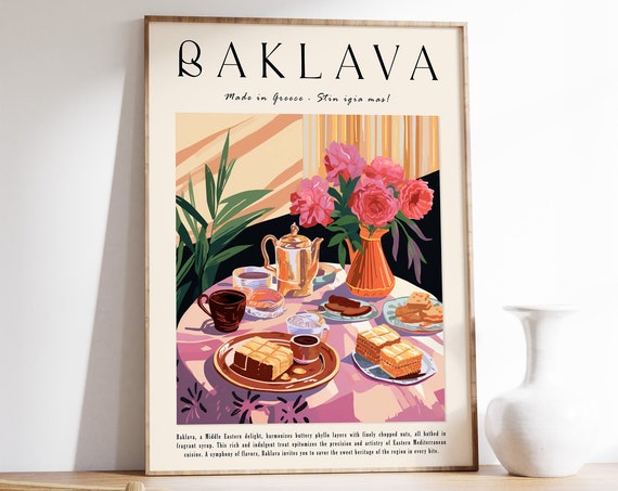 Baklava Food Poster Greek Food Print Dessert Poster Kitchen Decor Food And Drink Art Greek Gift Food Gift Baking Poster A1a2a3a4