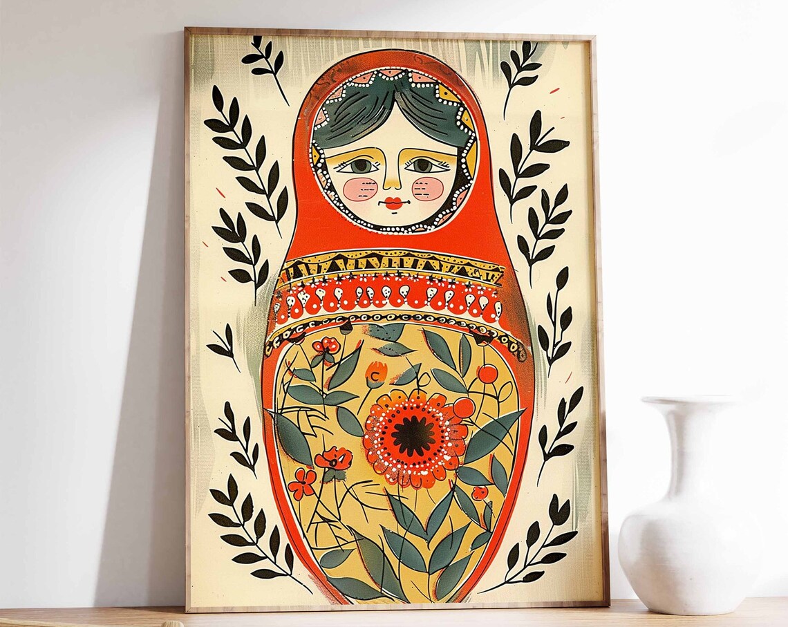Russian Doll Folk Art Poster, Traditional Decor