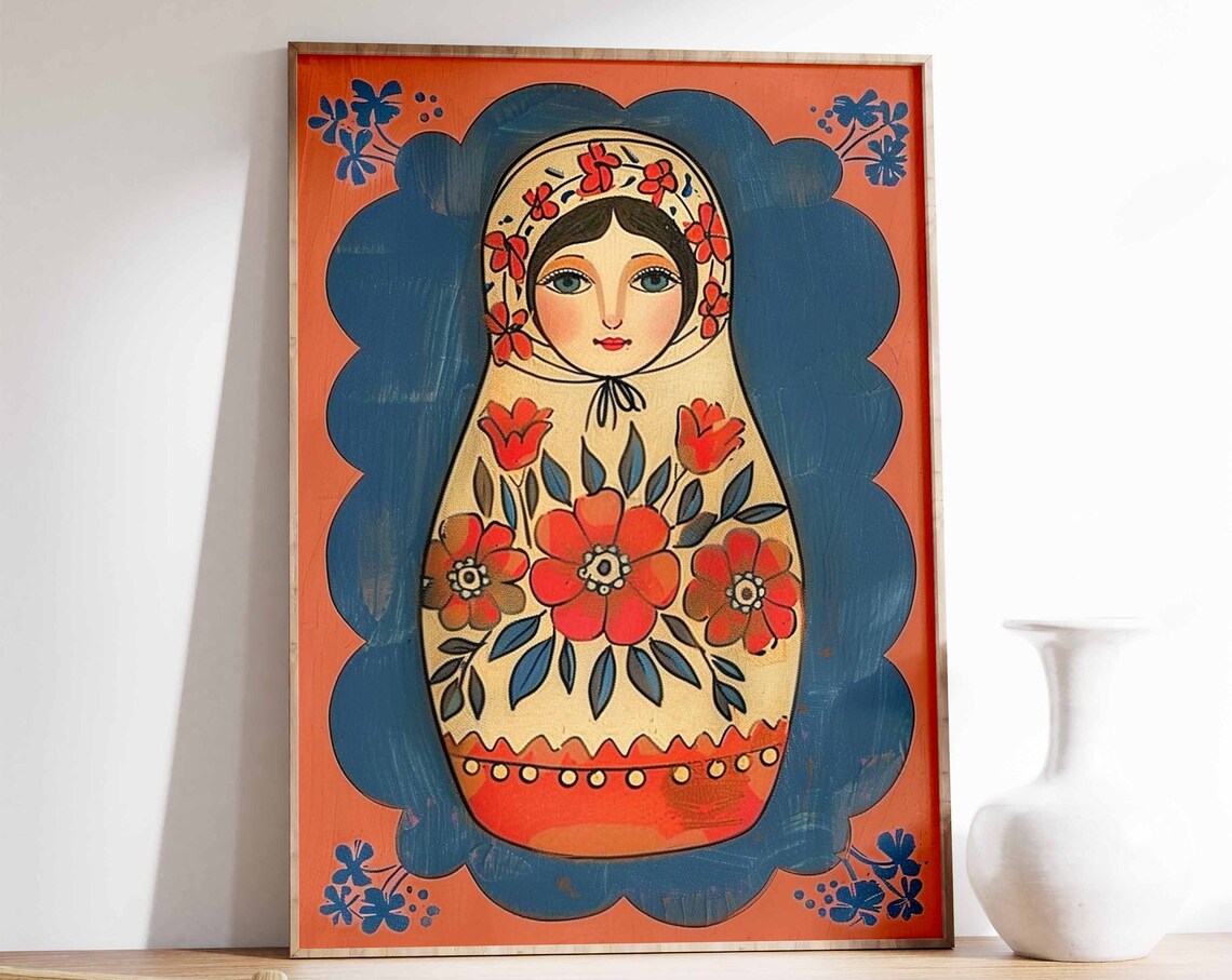 Russian Doll Matryoshka Folk Art Poster Print