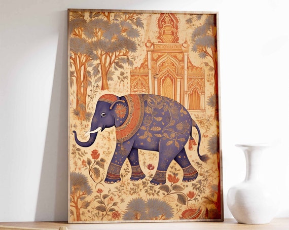 Indian Elephant Print Indian Floral Poster Floral Indian Wall Art Decor Pichwai Art Gift Idea Indian Decor Pattern Art A1a2a3a4