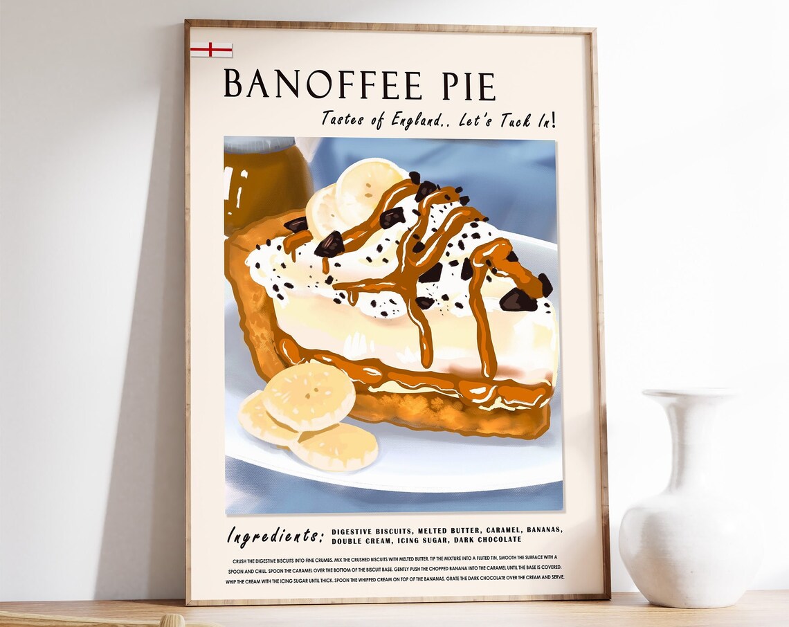 Banoffee Pie Retro Food Poster, London Kitchen Decor