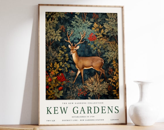 William Morris Deer Print Kew Gardens Print London Print William Morris Poster Vintage Wall Art Floral Art Vintage Poster