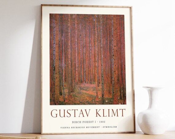 Gustav Klimt Exhibition Poster Birch Forest Floral Wall Art Decor Art Nouveau Vintage Gift Idea Gallery Art Nature A1a2a3a4