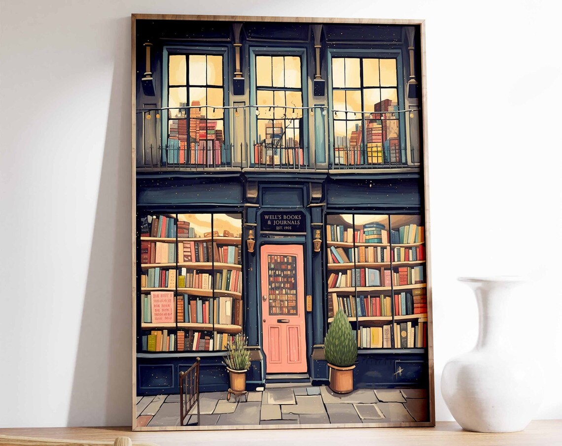 Vintage Book Store Poster, Retro Library Art Print