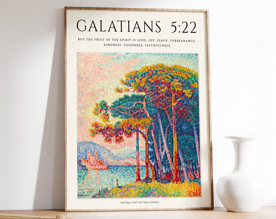 Bible Verse Poster, Paul Signac Pointillism Print