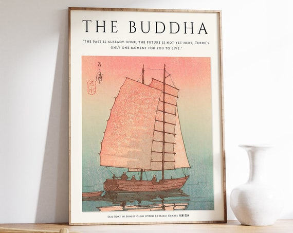 Buddhist Art Poster, Japanese Spiritual Floral Print