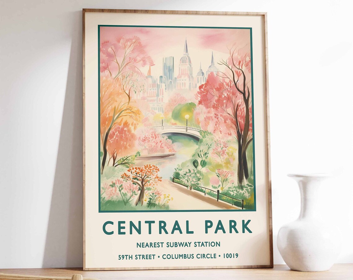 Central Park New York Autumn Vintage Travel Poster 59th Street