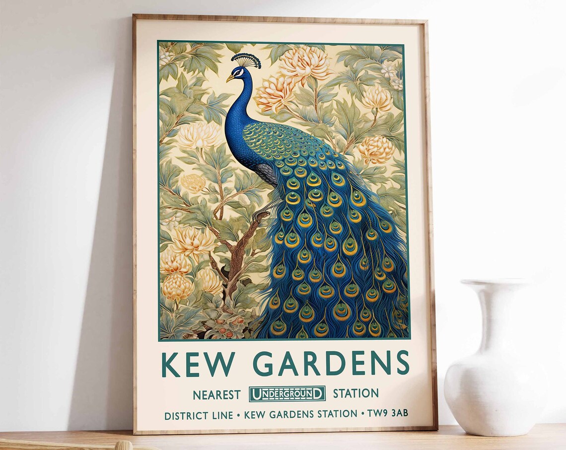 Kew Gardens Peacock Vintage London Underground Travel Poster