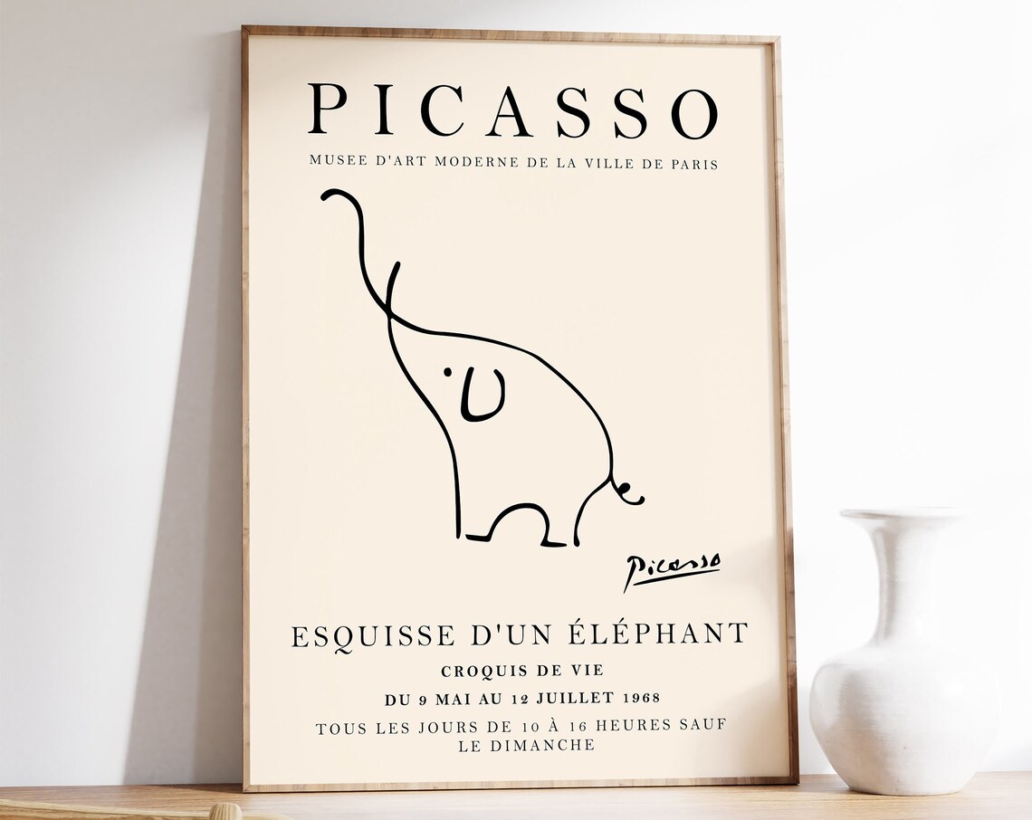 Picasso Elephant Vintage Minimalist Art Print