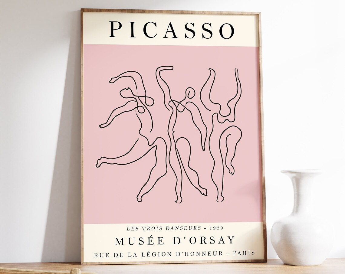Picasso Dance Pink Vintage Line Drawing Art Print