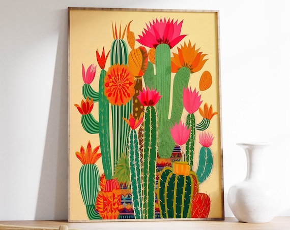 Vintage Mexican Cactus Art Print, Latin Decor