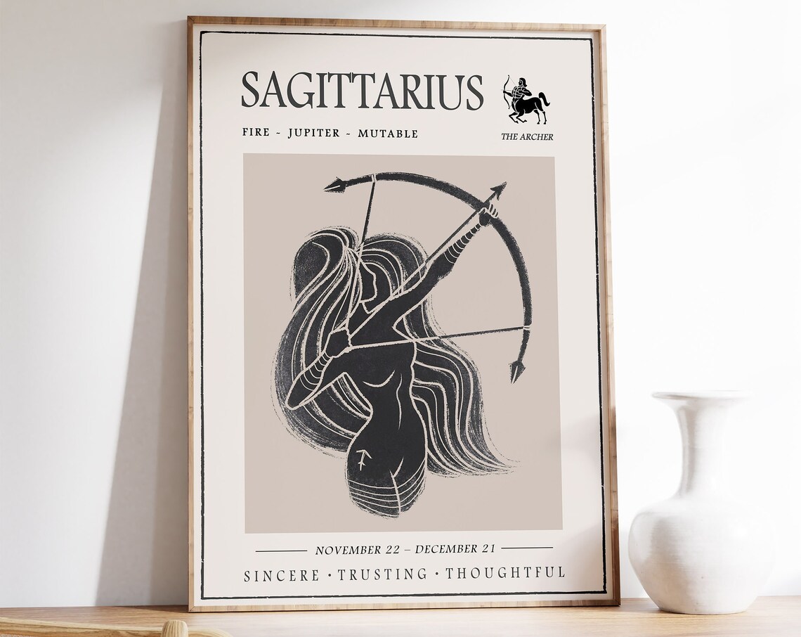 Sagittarius Star Sign Poster, Boho Astrology Art Print