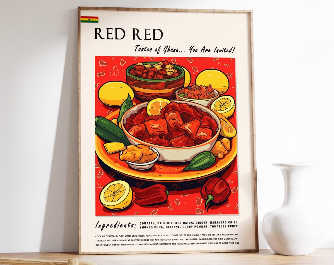 Red Reed Ghanaian Food Poster African Food Print Ghana Food Art African Food Poster Exotic Food Art Kitchen Decor African Art