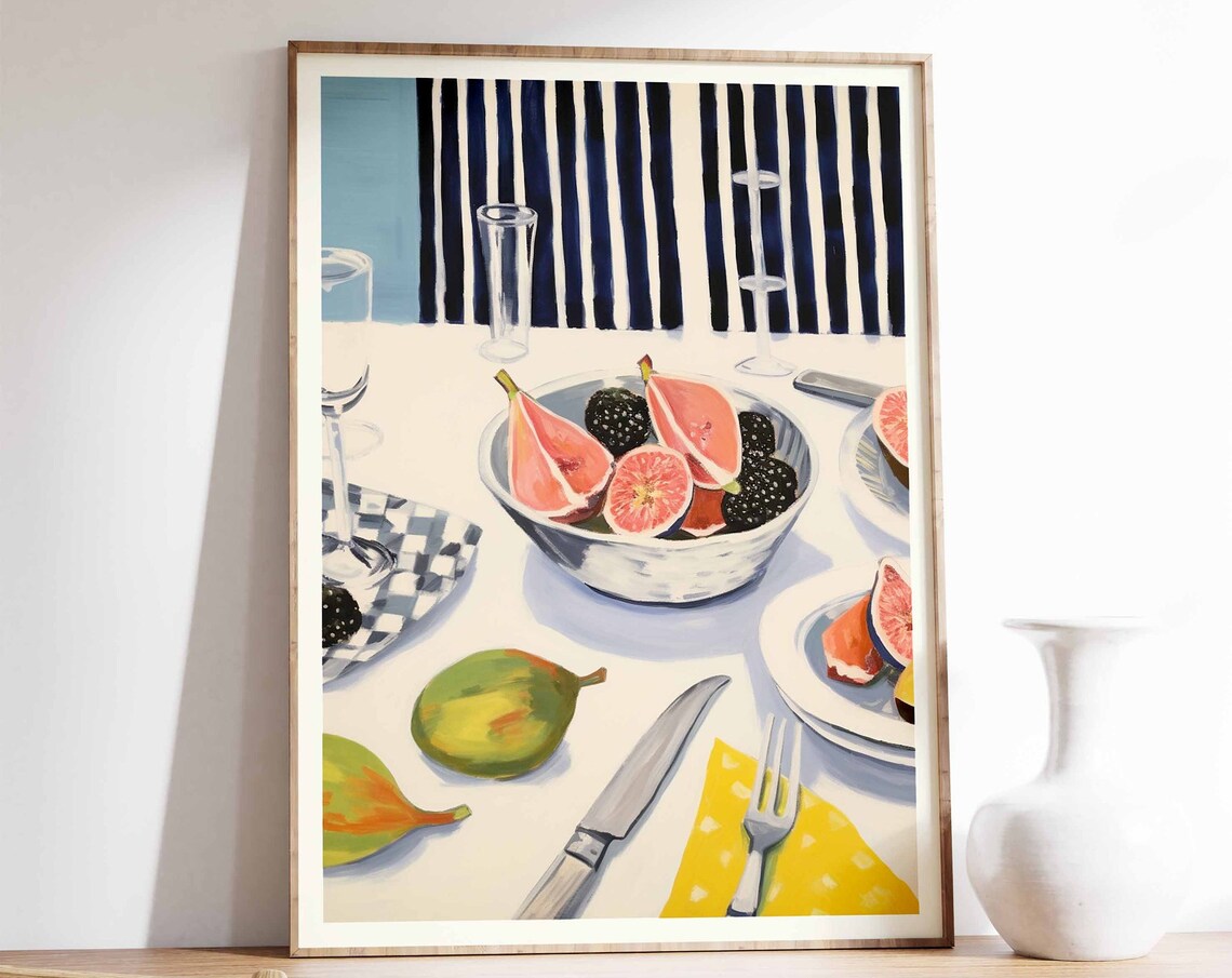 Retro Still Life Figs and Blackberries Kitchen Table Art Poster