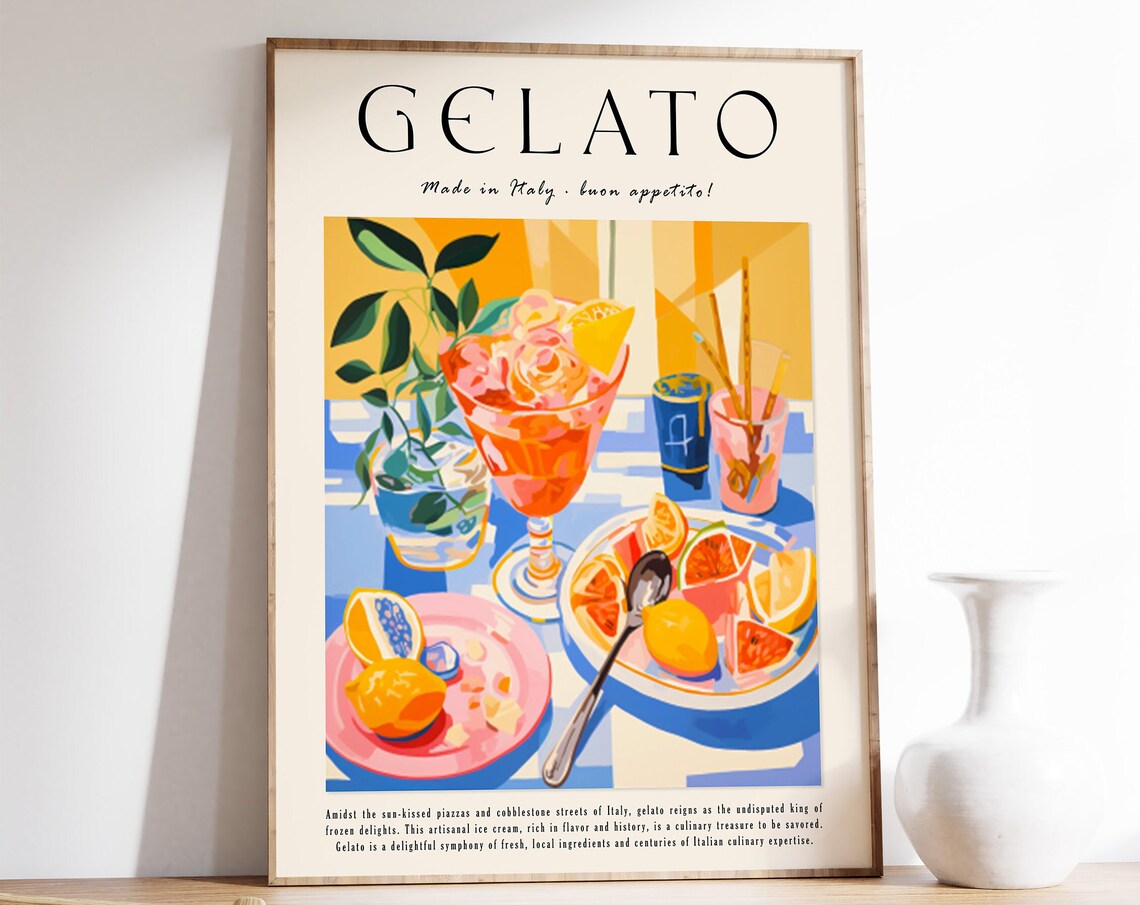 Italian Gelato Poster, Kitchen Dessert Art Print