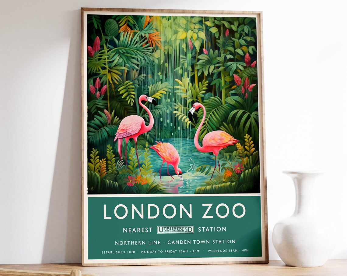 London Zoo Print Flamingo Print Animal Poster Botanical Decor Henri Rousseau Wall Art Tropical Poster Jungle Art Safari Wall Print