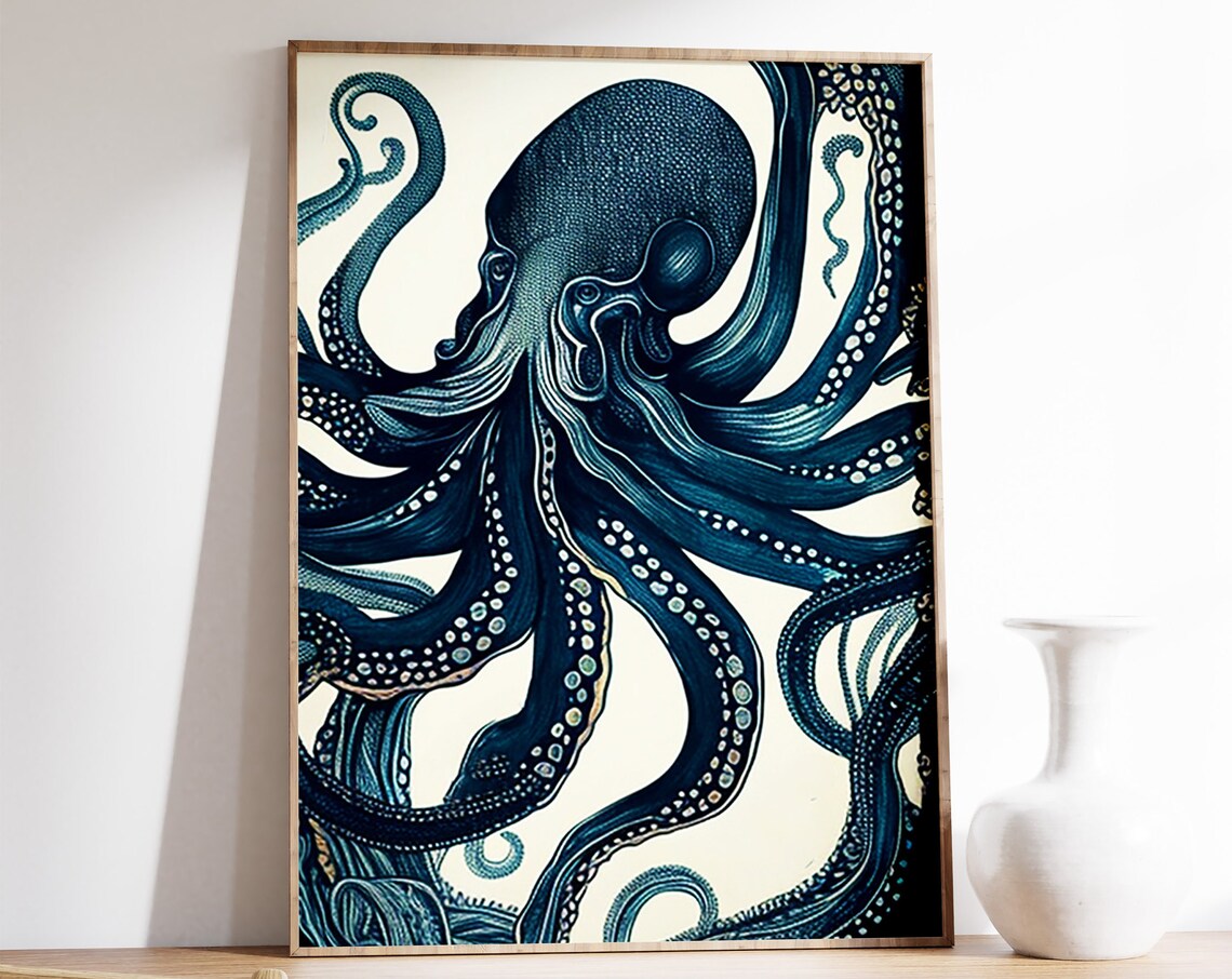 Vintage Octopus Poster, Retro Sea Life Art Print