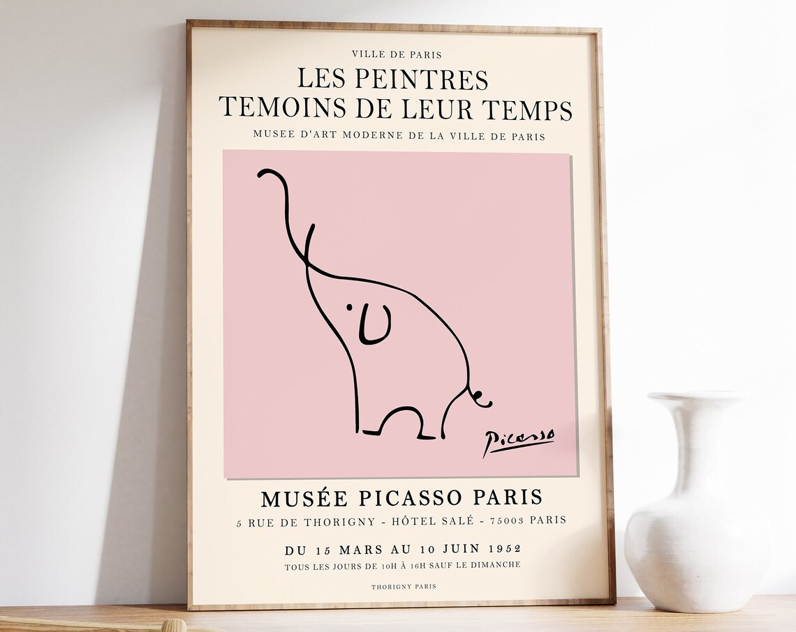Picasso Pink Elephant Vintage Minimalist Art Print