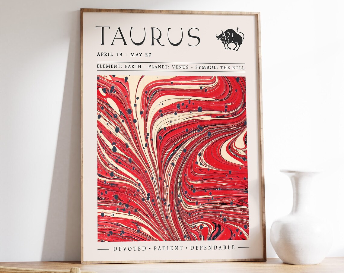 Taurus Zodiac Sign April May Star Marbled Astrology Birthday Poster