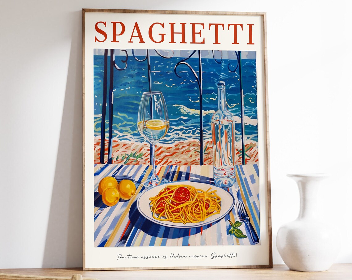 Spaghetti Vintage Food Poster, Italian Cafe Decor