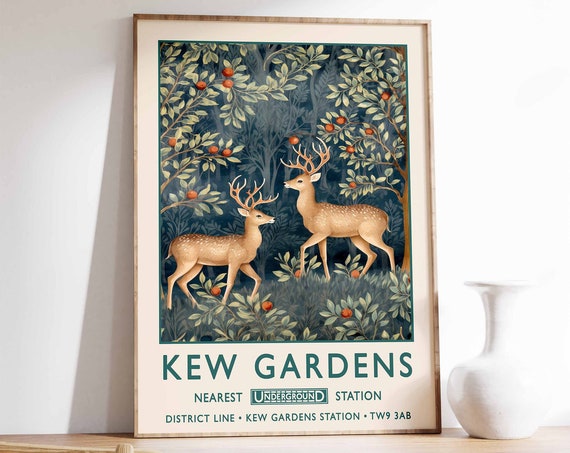 William Morris Deer Print Kew Gardens Print London Print William Morris Poster Vintage Wall Art Floral Art Vintage Poster