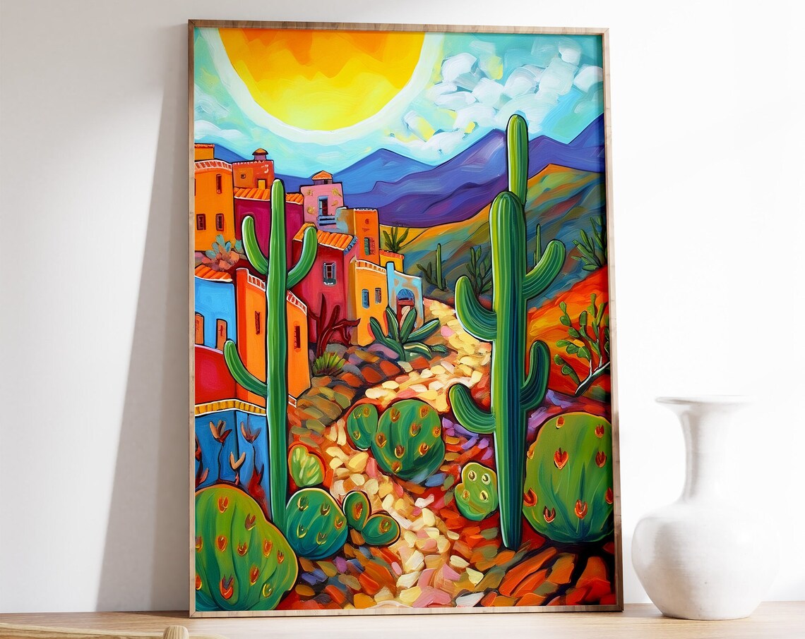 Mexican Cactus Art Print, Floral Vintage Poster