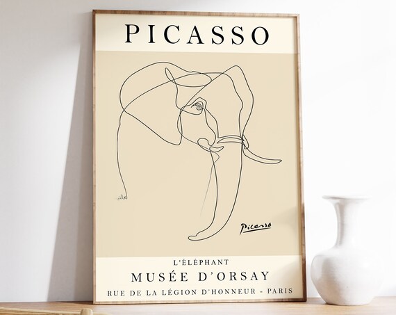Picasso Exhibition Poster The Beige Elephant Picasso Print Animal Print Animal Art Animal Decor Vintage Poster Vintage Line Art