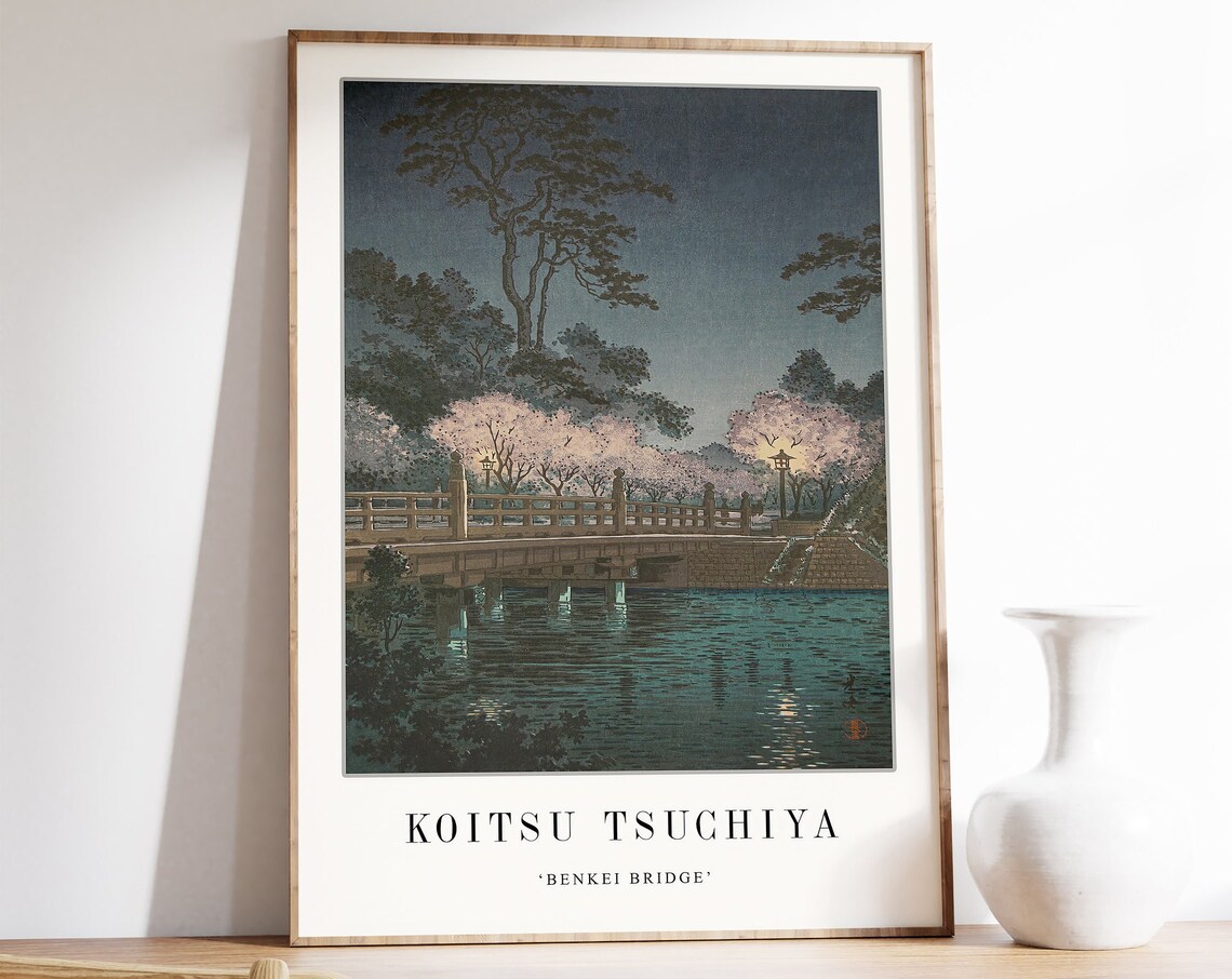 Koitsu Tsuchiya Benkei Bridge Moonlit Japanese Woodblock Art Poster