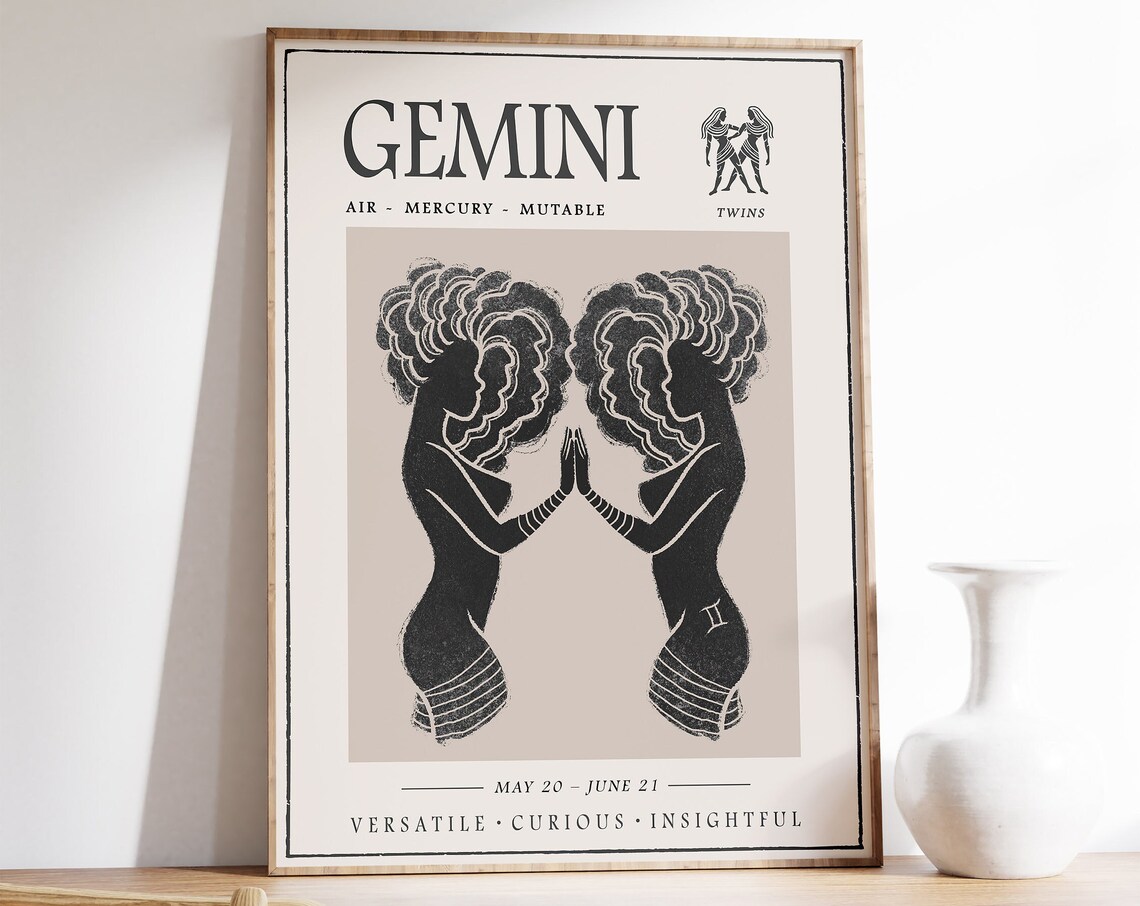 Gemini Zodiac Print Star Sign Twins May June Astrology Decor