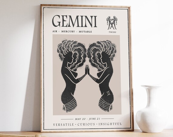 Gemini Zodiac Print Star Sign Twins May June Astrology Decor