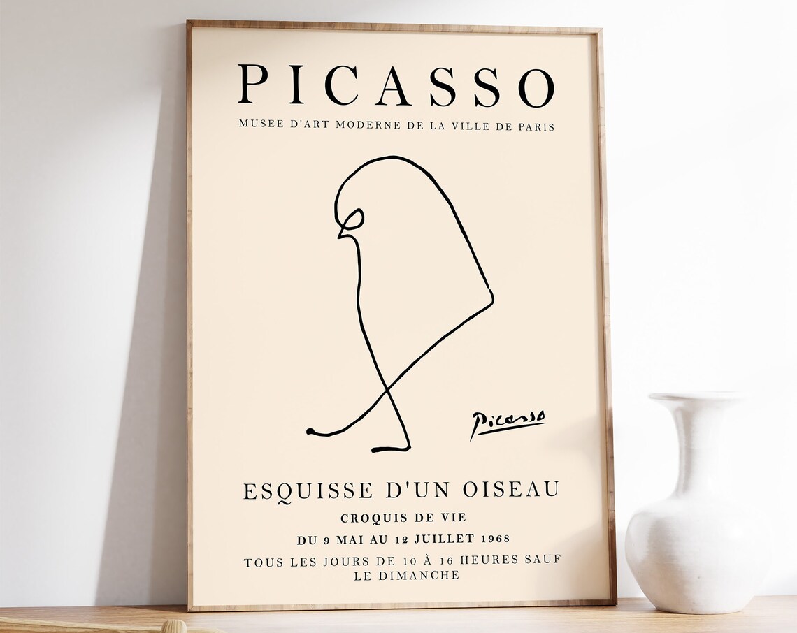 Picasso Bird Line Drawing 1968 Paris Exhibition Minimalist Art Poster