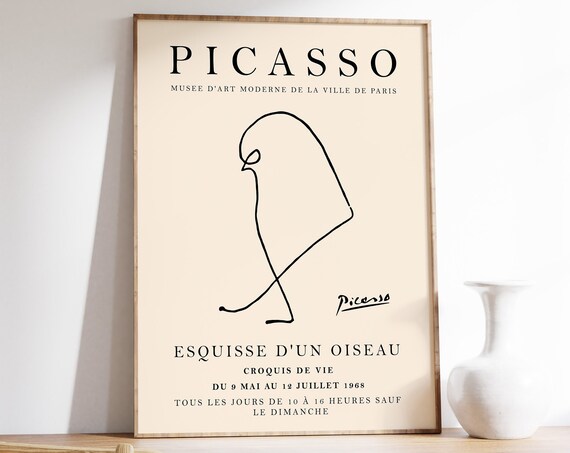 Picasso Exhibition Poster Bird Vintage Minimalist Art Print Line Drawing Art Print Bedroom Art Gift Idea A1a23a4