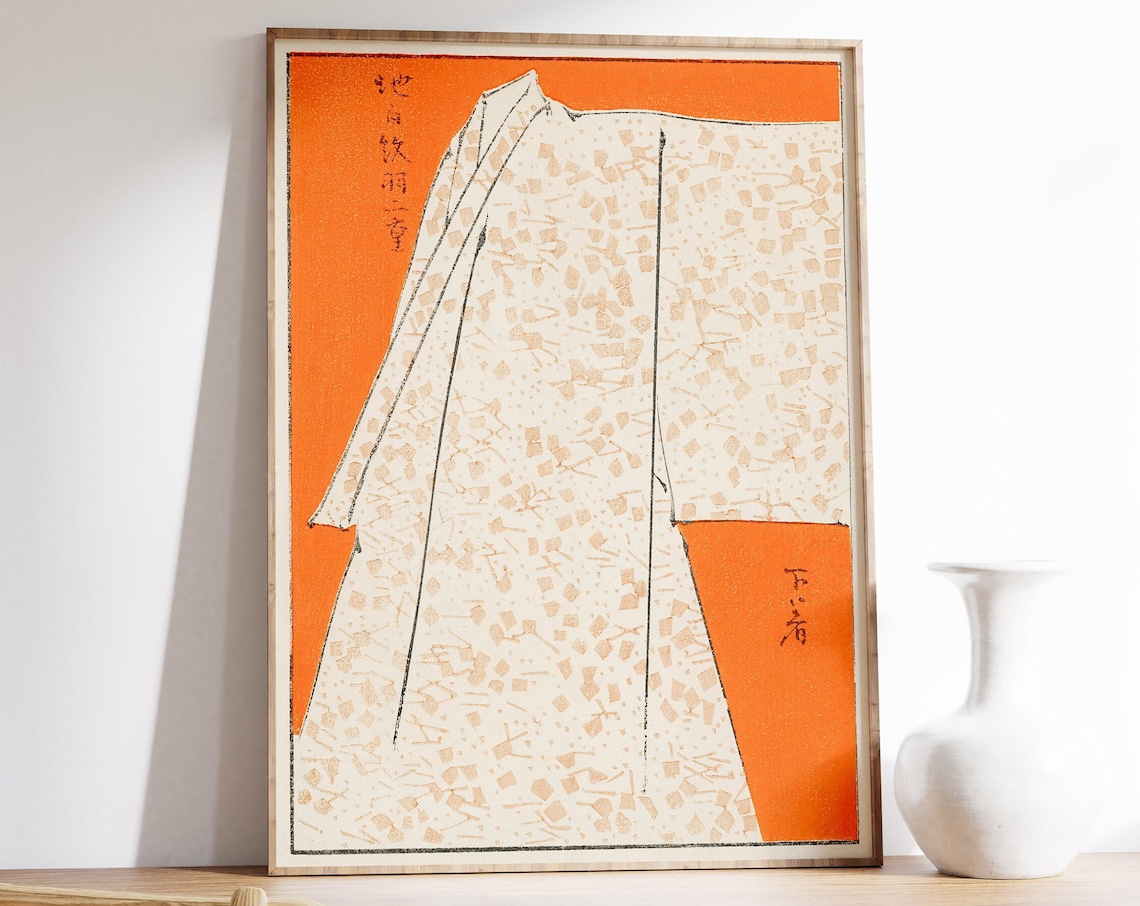 Japanese Woodblock Floral Robe Illustration Print