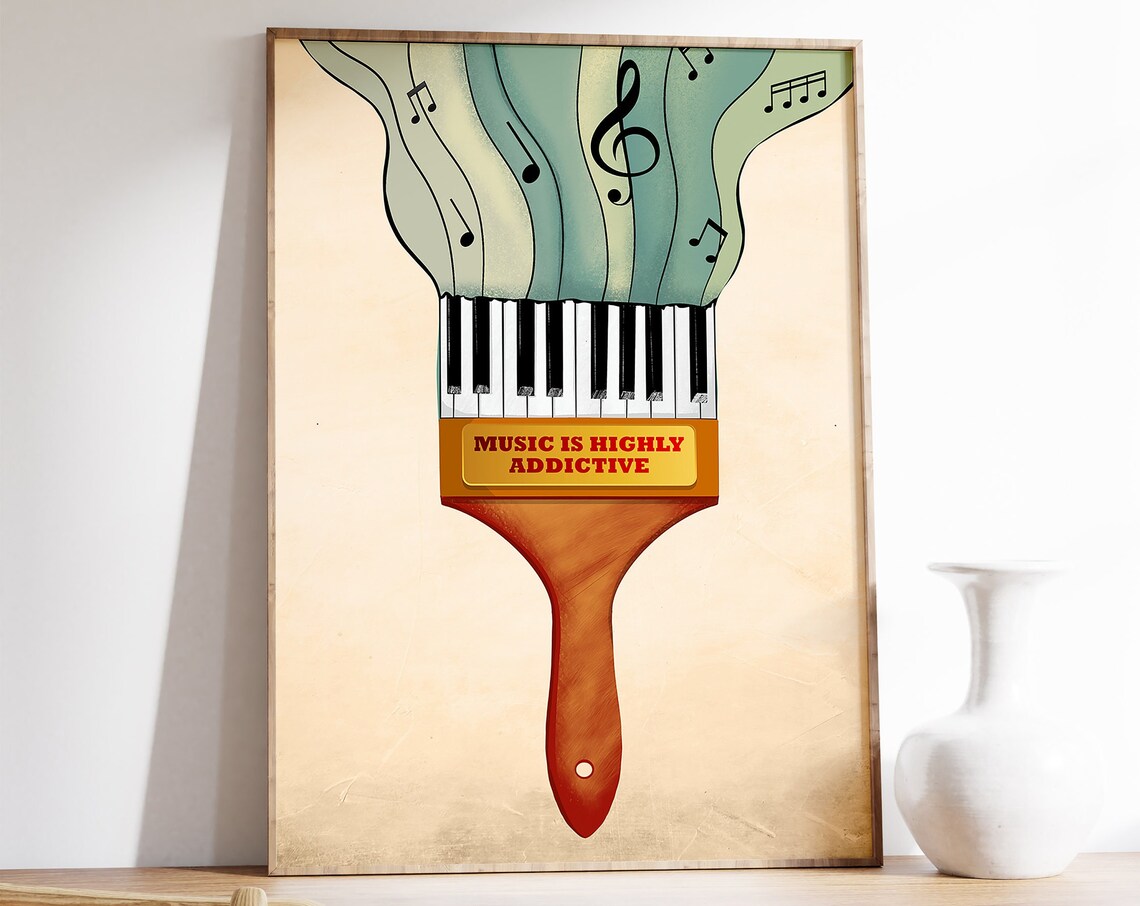 Music Wall Art, Piano Paintbrush Guitar Print