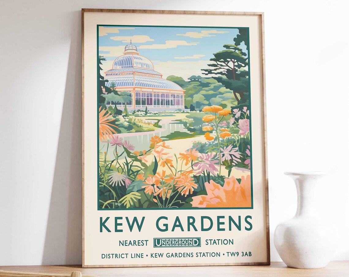 Kew Gardens Palm House Botanical Vintage London Travel Poster