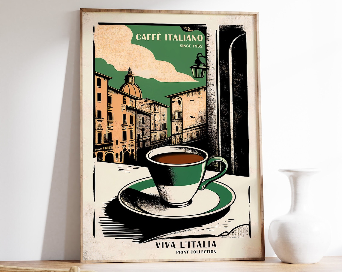 Italian Coffee Vintage Travel Poster, Kitchen Decor