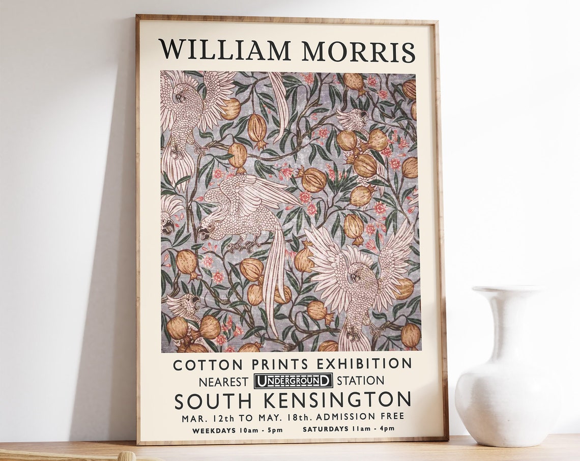 William Morris Cockatoo Pomegranate Textile Pattern Exhibition Poster