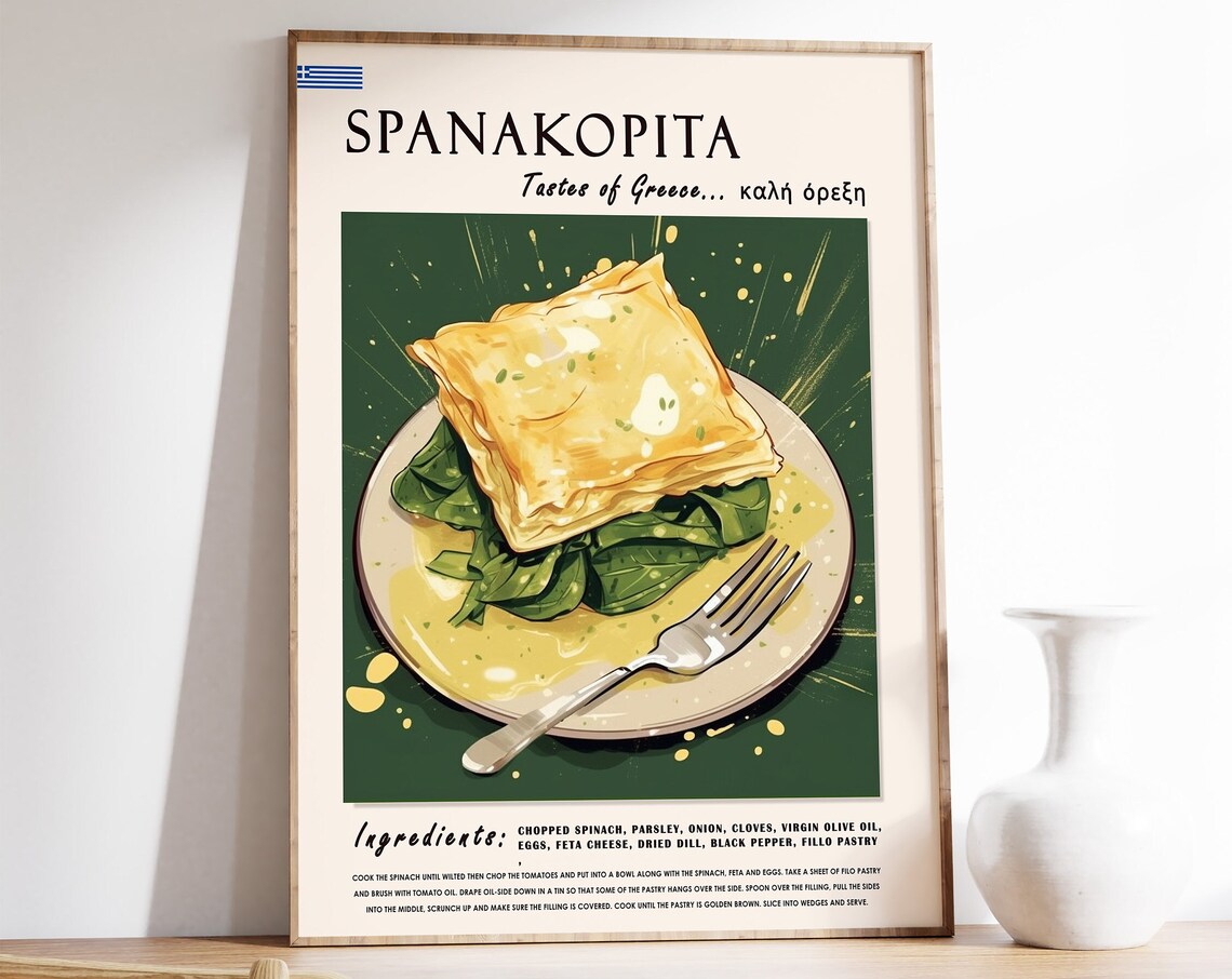 Spanakopita Greek Food Poster, Kitchen Decor