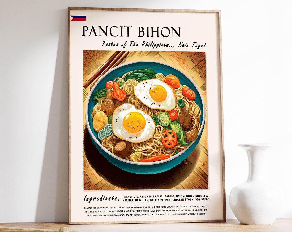 Pancit Bihon Filipino Noodle Dish Egg Recipe Kitchen Art Poster