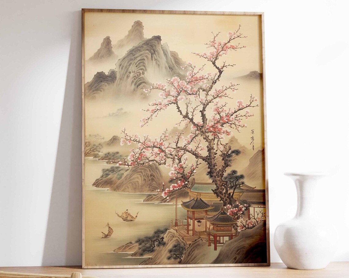 Chinese Vintage Art Print, Oriental Landscape Art