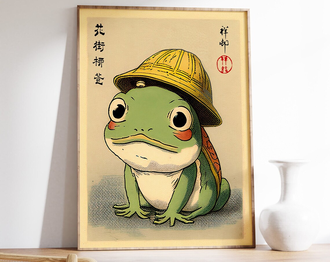 Matsumoto Hoji Frog Samurai Helmet Vintage Japanese Artwork Poster