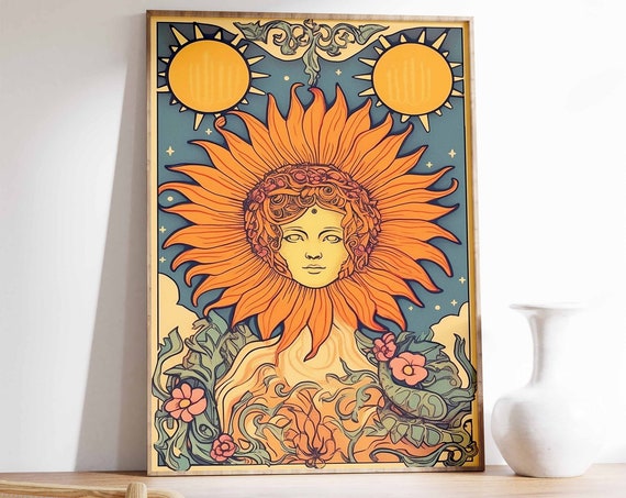 Sun Poster Mystical Astrology Print Sun Tarot Decor Celestial Wall Art Bohemian Poster Tarot Card Wall Print Space Art A1a2a3a4